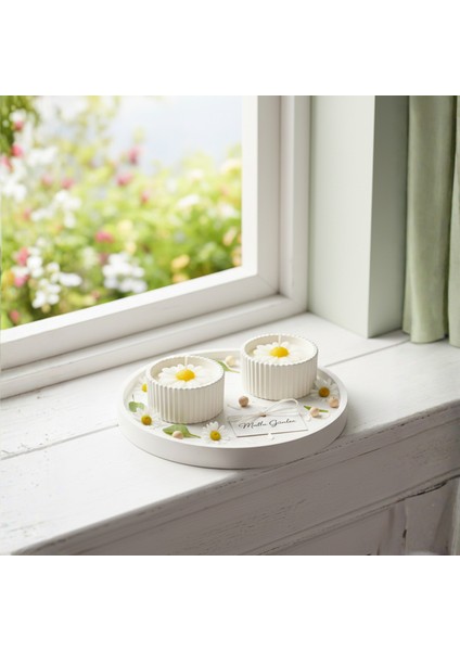 El Yapımı Papatya Dekorlu Kokulu Mum Seti – 2’li Özel Tasarım Daisy Collection