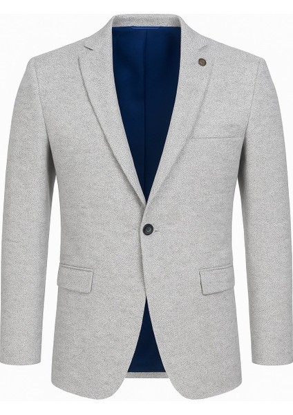 Erkek Karyağdı Desenli Slim Fit Blazer Ceket – Mavi & Gri – Şık Günlük ve Ofis Kombin