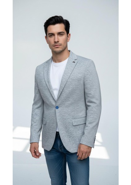 Erkek Karyağdı Desenli Slim Fit Blazer Ceket – Mavi & Gri – Şık Günlük ve Ofis Kombin fiyatları