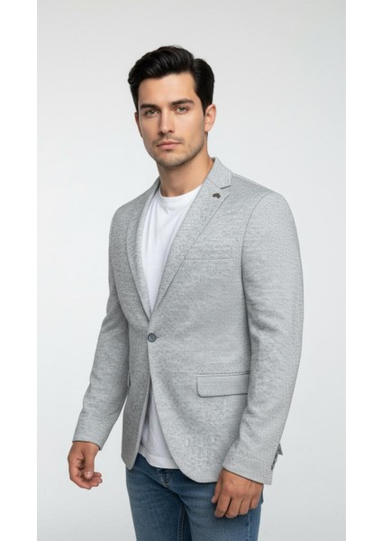 Erkek Karyağdı Desenli Slim Fit Blazer Ceket – Mavi & Gri – Şık Günlük ve Ofis Kombin modelleri