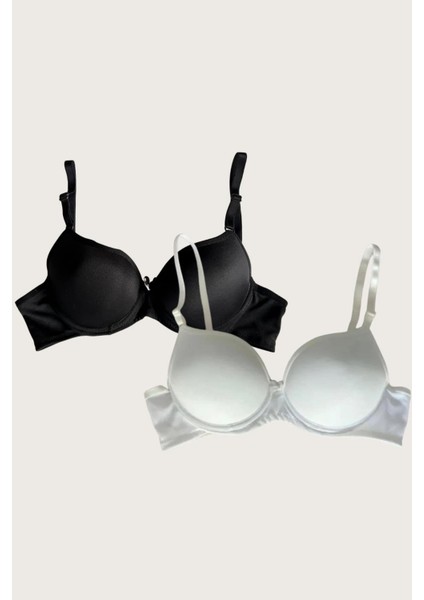Arias Closet Siyah-Beyaz 2'li Mikro Kumaş Push Up Dolgulu Balenli Günlük Destekli Sütyen