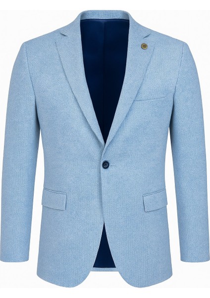 Erkek Karyağdı Desenli Slim Fit Blazer Ceket – Mavi & Gri – Şık Günlük ve Ofis Kombin