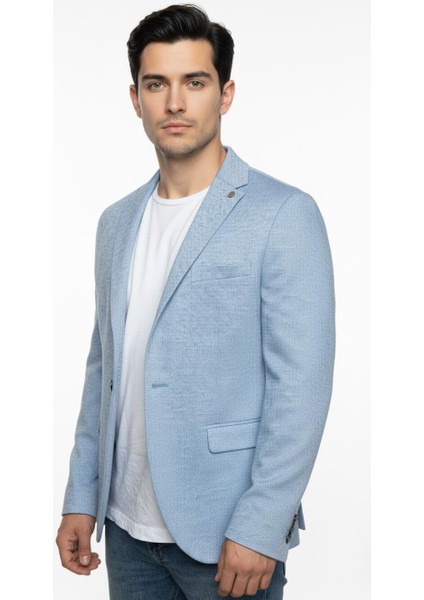 Erkek Karyağdı Desenli Slim Fit Blazer Ceket – Mavi & Gri – Şık Günlük ve Ofis Kombin fiyatları