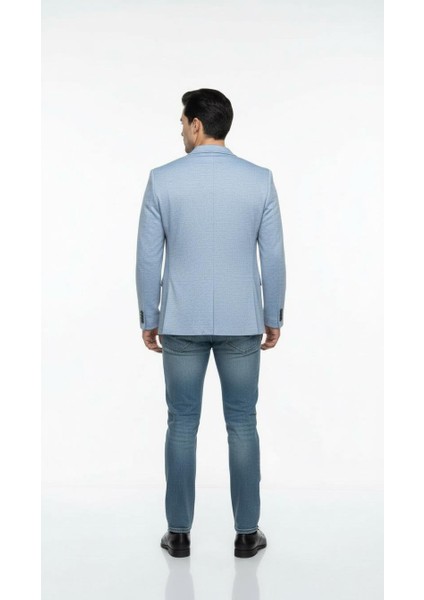 Erkek Karyağdı Desenli Slim Fit Blazer Ceket – Mavi & Gri – Şık Günlük ve Ofis Kombin indirimleri