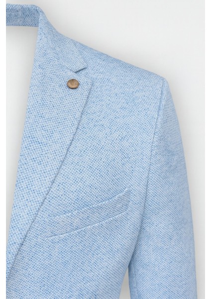 Erkek Karyağdı Desenli Slim Fit Blazer Ceket – Mavi & Gri – Şık Günlük ve Ofis Kombin