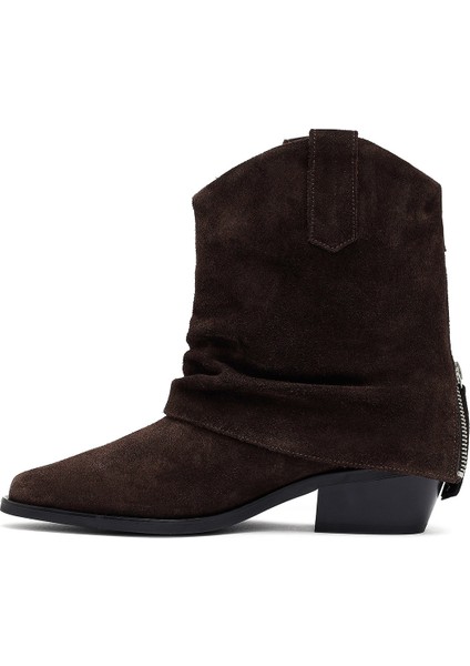 Kadın Kahverengi Kısa Kalın Topuklu Süet Deri Kovboy Bot 25WFD270610