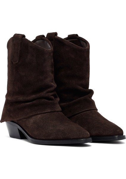 Kadın Kahverengi Kısa Kalın Topuklu Süet Deri Kovboy Bot 25WFD270610 fırsatları
