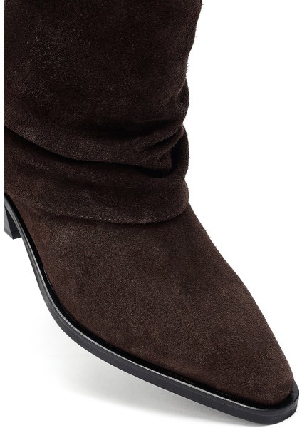 Kadın Kahverengi Kısa Kalın Topuklu Süet Deri Kovboy Bot 25WFD270610