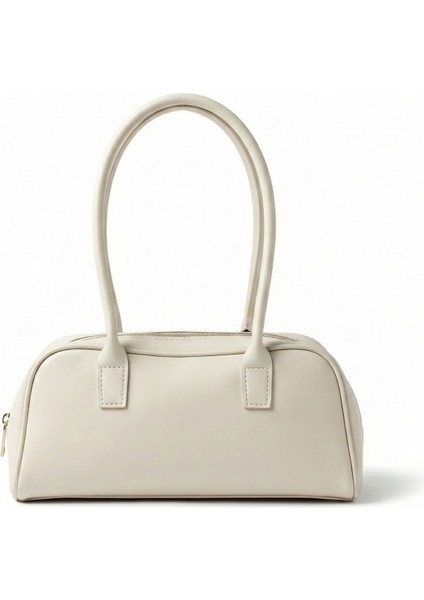 Yatay Formlu Çift Saplı Omuz Çantası - Krem