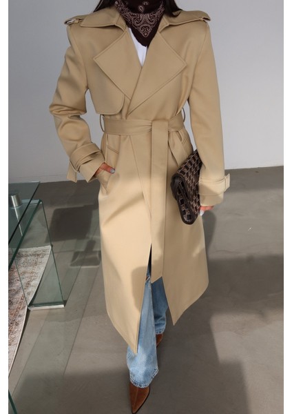 Kruvaze Yaka Kendinden Kuşaklı Premium Trenç modelleri