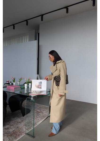 Kruvaze Yaka Kendinden Kuşaklı Premium Trenç fırsatları