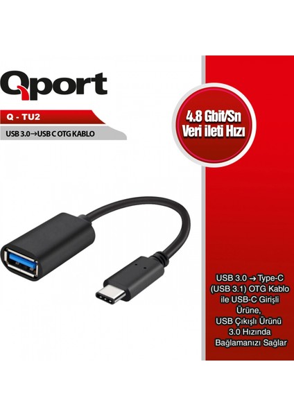 Qport Type-C To Usb3.0 Otg 5gbps Adapter Kablo (Q-Tu2)