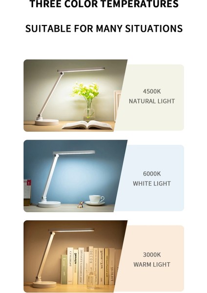 Şarjlı 40 LED Çalışma Okuma Işığı Kademeli Masa Lambası Ayarlanabilir Renk Tonu ve Parlaklık PS-1912 indirimleri