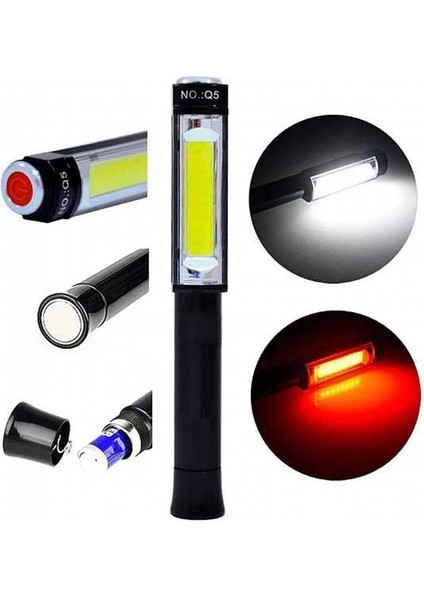 Ps-Q5 Pilli Mıknatıslı Cob LED Çalışma Tamir Kırmızı Işık El Feneri