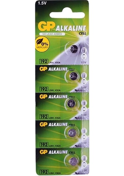 Gp 192 1.5 Volt LR41 Alkalin Düğme 5'li