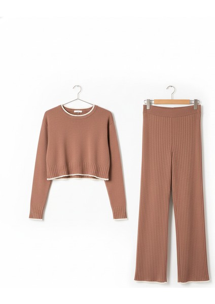 Kadın Bisiklet Yaka Çoban Dikişli Örgü Crop Kazak Pantolon Triko fırsatları