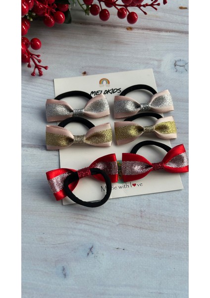 Yılbaşı Tokası Desenli Simli Kurdele Mini Boy Lastikli Toka Seti 6lı modelleri