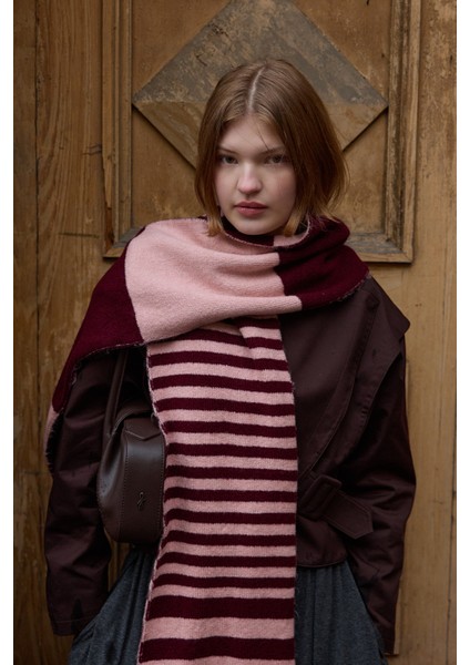 Çok Çizgili Tiftik Atkı Bordo