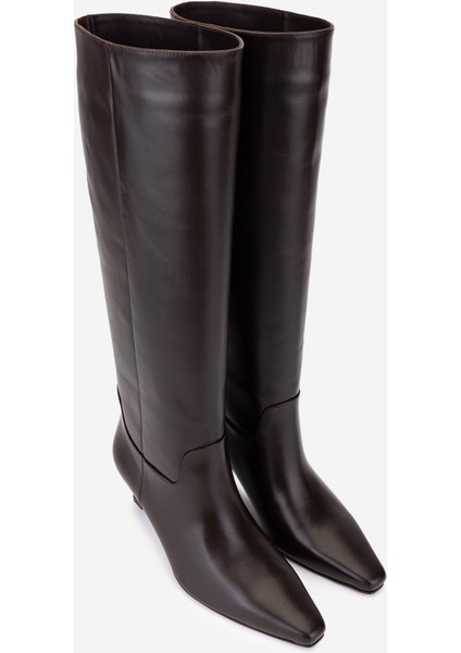 Kadın Hakiki Deri Kahverengi Topuklu Çizme 594 5840 Bn Czm SK25-26 Kahve Dr