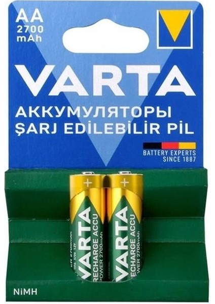 Ni-Mh 1.2V 2700 Mah Hr6 Şarj Edilebilir Şarjlı Aa Kalem (2'li Paket)