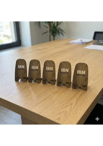 5 Adet | Kişiye ve Firmaya Özel Isim/logo Baskılı Telefon Tutucu Stand | Renkli Lazer Kesim Ahşap