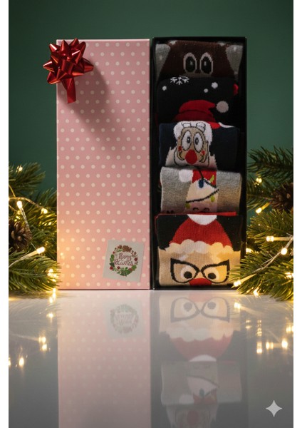 5'li Christmas Noel Temalı Unisex Yılbaşı Çorabı Kutusu fiyatları