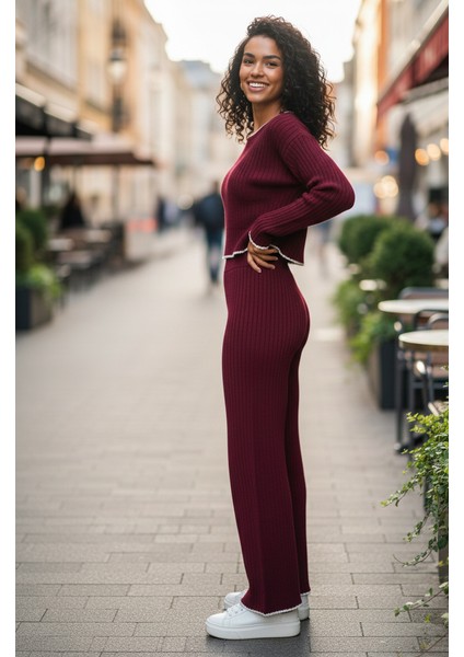 Kadın Bisiklet Yaka Çoban Dikişli Örgü Crop Kazak Pantolon Triko fiyatları