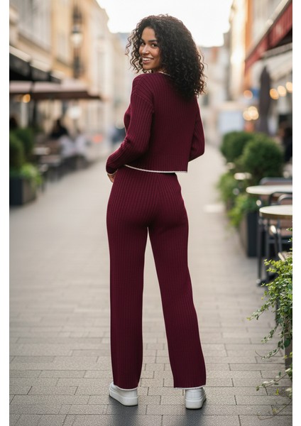 Kadın Bisiklet Yaka Çoban Dikişli Örgü Crop Kazak Pantolon Triko modelleri