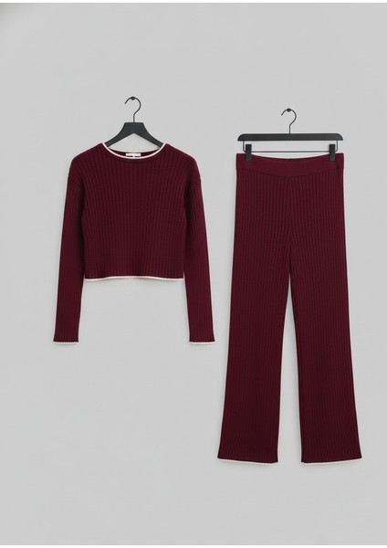 Kadın Bisiklet Yaka Çoban Dikişli Örgü Crop Kazak Pantolon Triko fırsatları