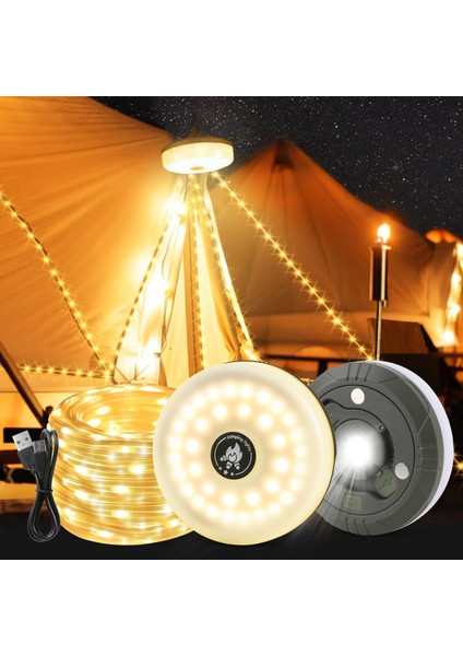 Şarjlı 10 Metre Ledli Şarj Göstergeli 8 Işık Modlu Hareketli ve Flaşör Modlu Kamp Lambası LED Işık modelleri