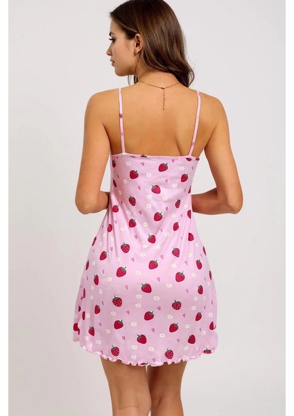 Pembe Çilek Desenli Askılı Kadın Gecelik - IH001U-4VWAO7 modelleri