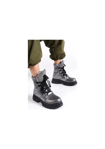 KP02 Platin Paraşüt Detaylı Kışlık Kadın Kar Botu