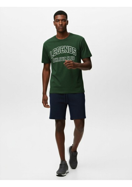 Regular Fit Kısa Kollu Pamuklu Bisiklet Yaka Baskılı Spor Tişört