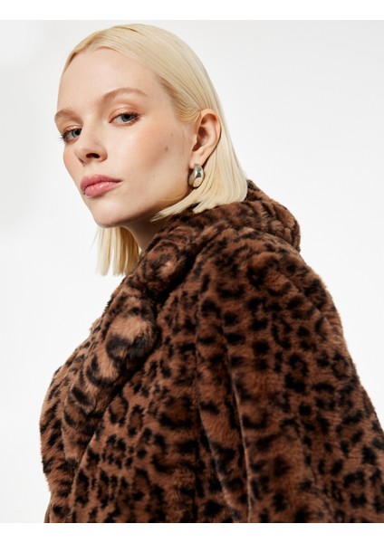 Suni Kürk Kaban Leopar Desenli Uzun Kollu Cepli modelleri