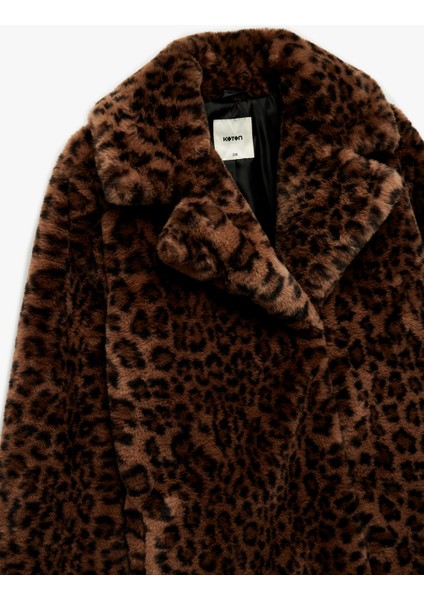 Suni Kürk Kaban Leopar Desenli Uzun Kollu Cepli