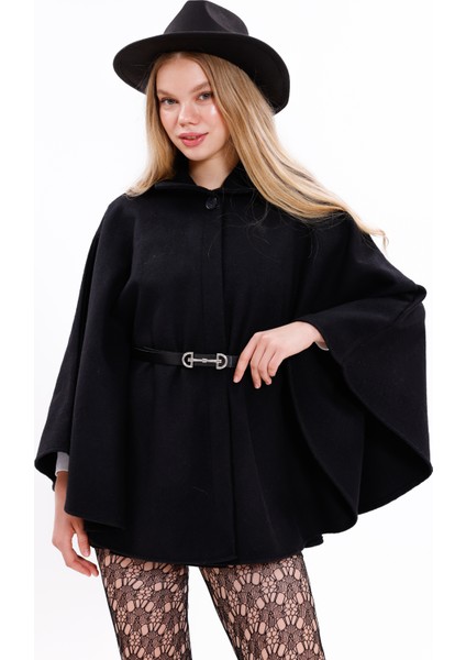 Siyah Kadın Kemerli Kaşe Panço – Günlük ve Şık Kombinlere Uygun Kışlık Panço fiyatları