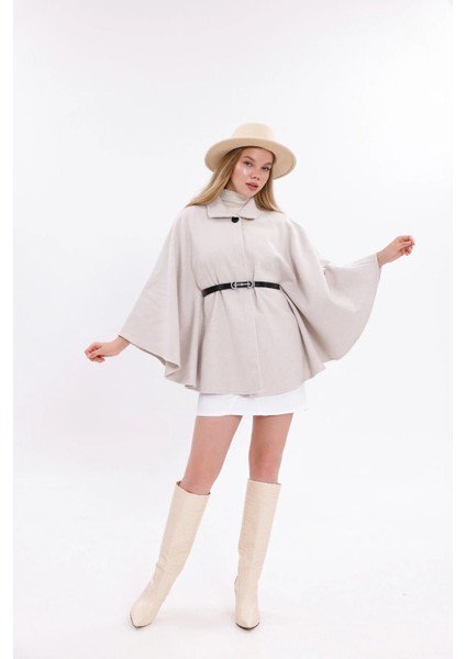 Bej Prilika Kadın Kemerli Kaşe Panço – Oversize Şık Trend 2025 Yeni Sezon fiyatları