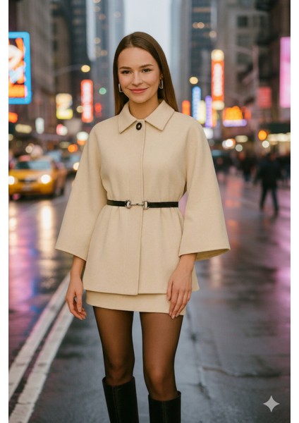 Prilika Bej Zarif Kadın Kemerli Kaşe Panço – 2025 Kışlık Premium Yeni Sezon Modeli fırsatları