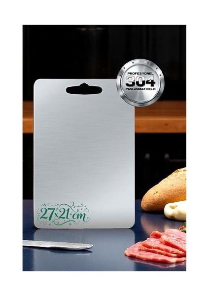 Kesim Tahtası - Profesyonel 304 Paslanmaz Çelik Doğrama Tahtası 27X21 cm