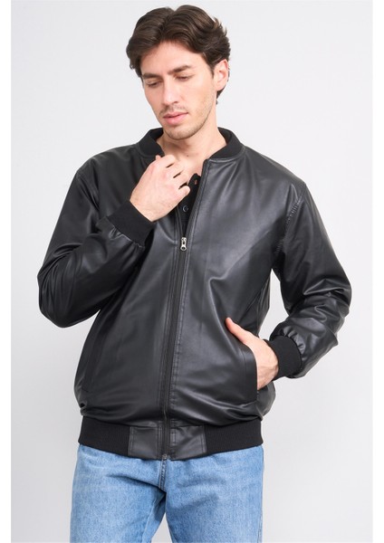 7287 Erkek Triko Yaka Deri Mont Siyah fiyatları
