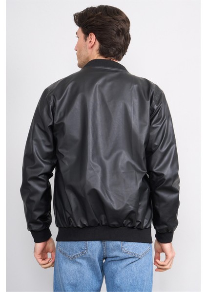 7287 Erkek Triko Yaka Deri Mont Siyah indirimleri