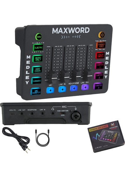 Medley Gaming Canlı Yayın Stüdyo Kayıt Rgb Ses Kartı Dj Mixer (Telefon Pc Uyumlu)