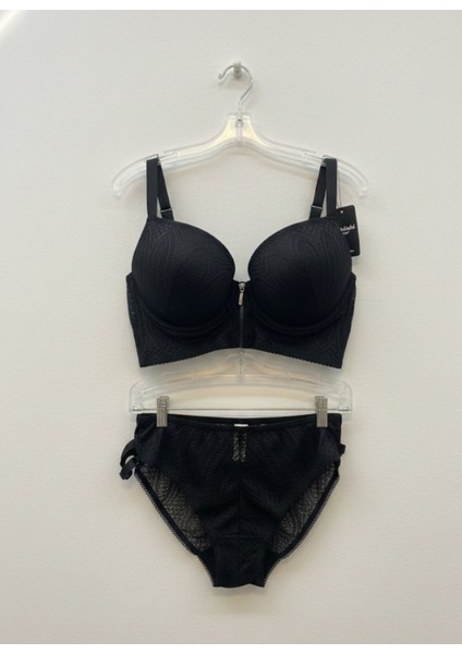 Fermuar Detaylı Dantel ve Kumaş Kombinli Sütyen Takımı modelleri