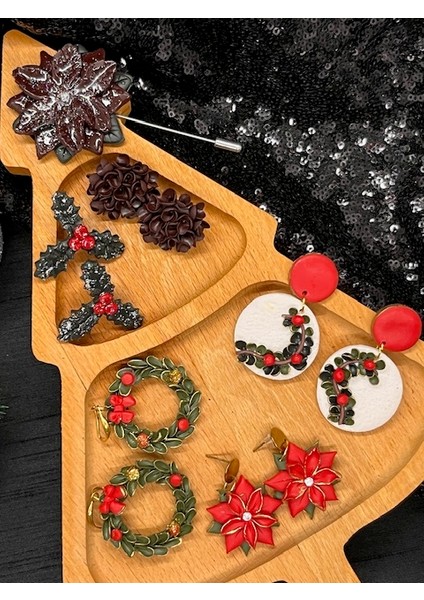 Yılbaşı Çiçeği El Yapımı Polimer Kil Küpe | Kırmızı Kış Yıldızı Tasarım fiyatları