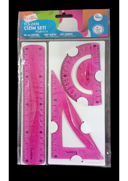 Çizim Seti TCS-2436 Esnek Kırılmaz (20 cm Cetvel - Iletki - Gönye)