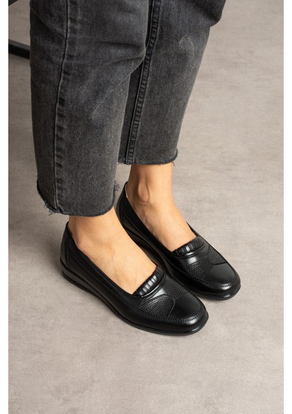 Kadın Siyah Hakiki Deri Klasik Ayakkabı Ortopedik Anne Ayakkabısı Anne Babet Topuklu Günlük Ayakkabı modelleri