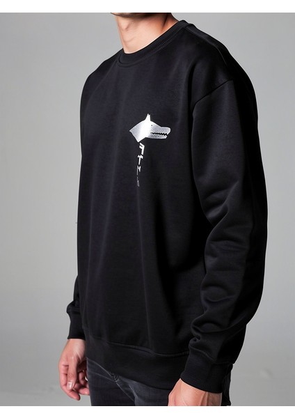 3 İplik Şardonlu Kurtlu Nakış Desenli Sweat | VIA