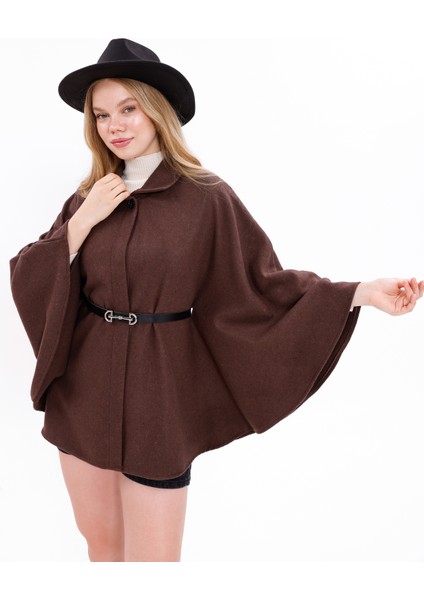 Kahverengi Kadın Kemerli Kaşe Panço – Günlük ve Şık Kombinlere Uygun Kışlık Panço fiyatları