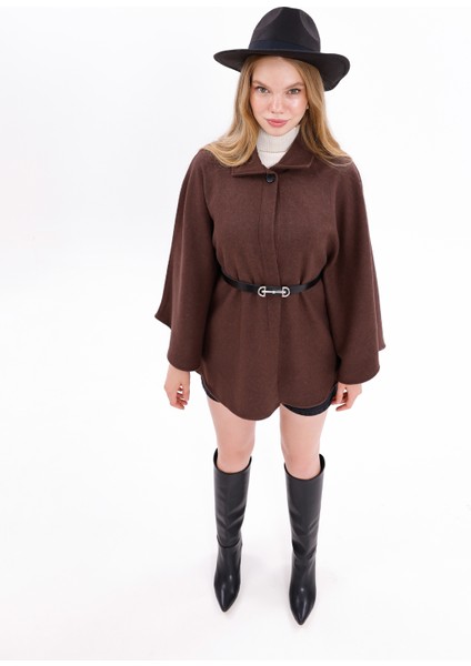 Kahverengi Kadın Kemerli Kaşe Panço – Günlük ve Şık Kombinlere Uygun Kışlık Panço indirimleri