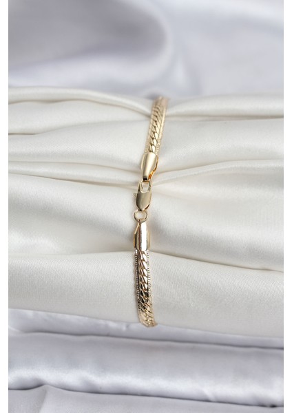 14K Gold Renk Kaplama Lazer Ezme Zincir Model cm Kadın Bileklik - Bamido